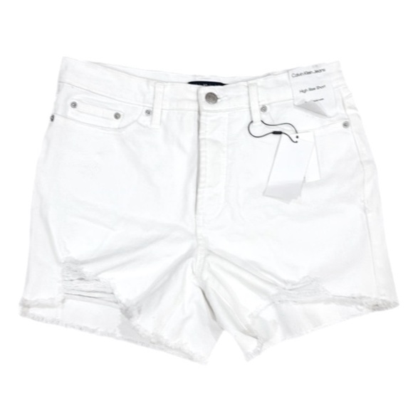 NWT Calvin Klein High Rise Button Fly Cut-off Jean Shorts in White Size 27 - Picture 3 of 5